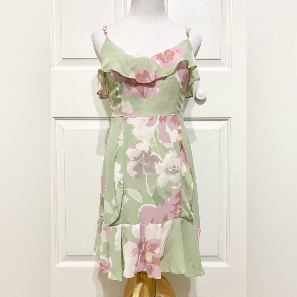 Reformation Vivian Green Floral Mini Sleeveless Dress